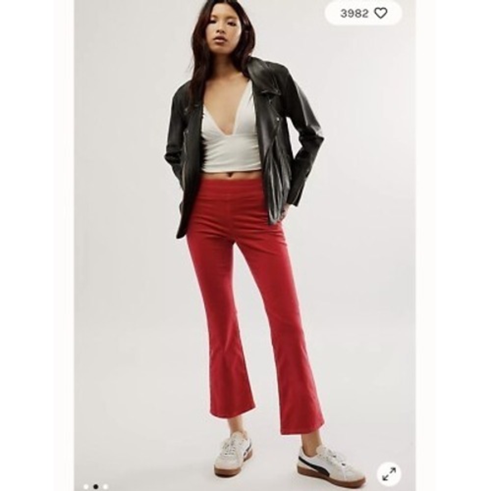 WE THE FREE Red Corduroy Mid Rise Crop Boot Flare Pants Size XL